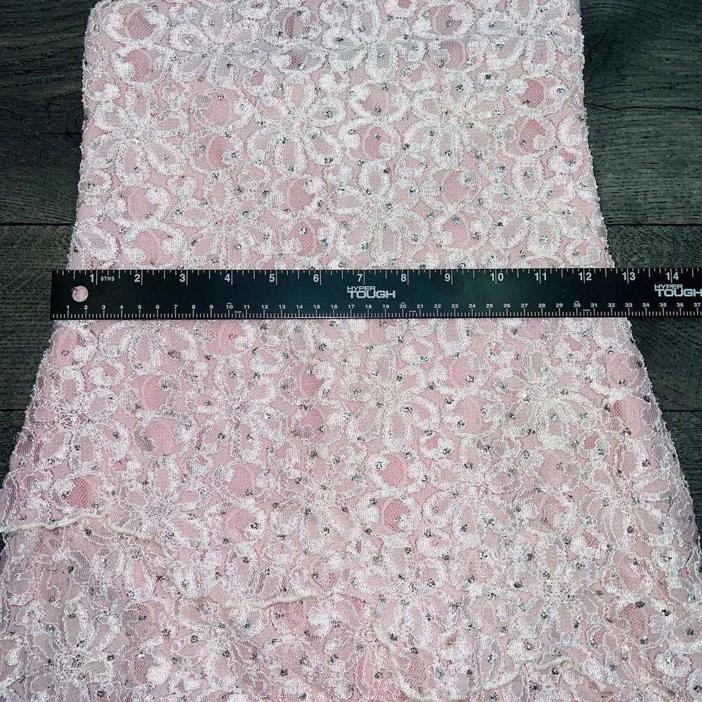 Vintage Pink Lace Dance Dress Silver Glitter Overlay Stretch Girls S Y2K Costume